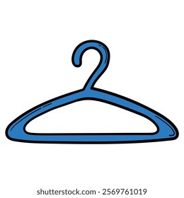 Hand drawn cartoon blue hanger isolated on white background. Vector illustration.