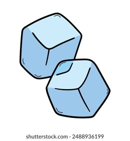 Cubos de hielo azules dibujados a mano aislados sobre un fondo blanco. Ilustración vectorial.