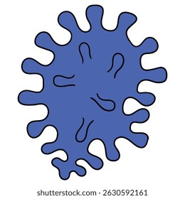 Microbo azul desenhado à mão ou vírus isolado no fundo branco. Ilustração vetorial.