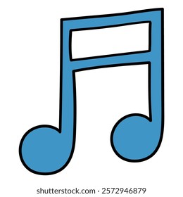 Hand drawn cartoon blue musical note icon isolated on white background. Vector illustration.