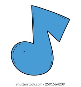 Hand drawn cartoon blue musical note isolated on white background. Vector illustration.