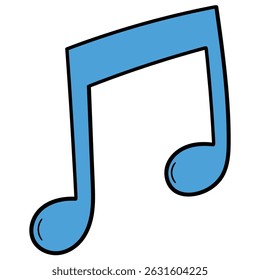 Hand drawn cartoon blue musical note isolated on white background. Vector illustration.