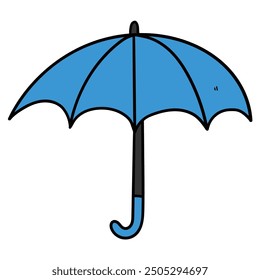 Hand drawn cartoon blue open umbrella isolated on white background. Vector illustration.