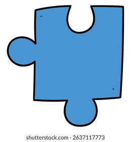 Hand drawn cartoon blue puzzle piece isolated on white background. Vector illustration.