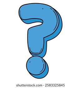 Hand drawn cartoon blue question mark isolated on white background. Vector illustration.
