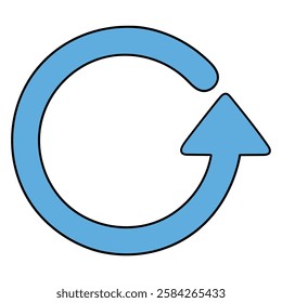 Hand drawn cartoon blue refresh icon isolated on white background. Vector illustration.