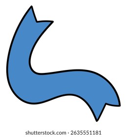 Hand drawn cartoon blue ribbon isolated on white background. Vector illustration.