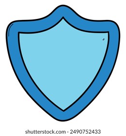 Hand drawn cartoon blue shield isolated on a white background. Vector illustration.