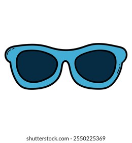 Hand drawn cartoon blue sunglasses isolated on white background. Vector illustration.
