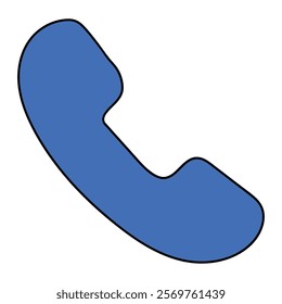 Hand drawn cartoon blue telephone receiver icon isolated on white background. Vector illustration.