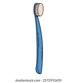 Hand drawn cartoon blue toothbrush isolated on white background. Vector illustration.