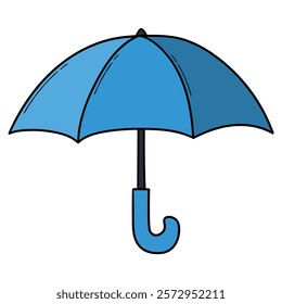 Hand drawn cartoon blue umbrella isolated on white background. Vector illustration.