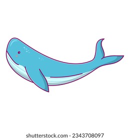 Hand drawn cartoon blue whale. Cute whale sea life.Cachalot marine life.Isolated on white background.Vector flat illustration.Underwater fish.Sperm whale marine mammal.