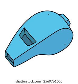 Hand drawn cartoon blue whistle isolated on white background. Vector illustration.