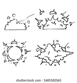 hand drawn Cartoon bomb explosion. Dynamite explosions, danger explosive bomb detonation and atomic bombs cloud comics. Bomb dynamites detonators doodle style