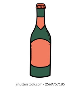 Hand drawn cartoon bottle of beer isolated on white background. Vector illustration.