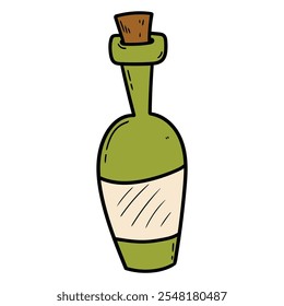 Hand drawn cartoon bottle of wine isolated on white background. Vector illustration.