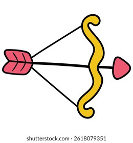 Hand drawn cartoon bow and arrow isolated on white background. Vector illustration.