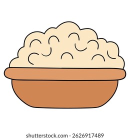 Hand drawn cartoon bowl of porridge isolated on white background. Vector illustration.