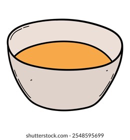 Hand drawn cartoon bowl of soup isolated on white background. Vector illustration.