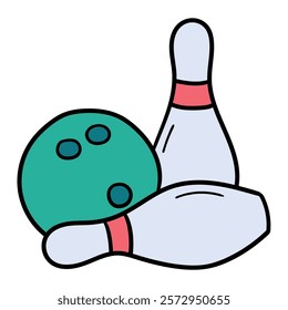 Hand drawn cartoon bowling icon isolated on white background. Vector illustration.