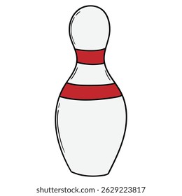 Hand drawn cartoon bowling pin isolated on white background. Vector illustration.