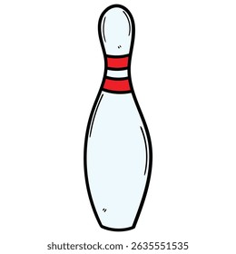 Hand drawn cartoon bowling pin isolated on white background. Vector illustration.