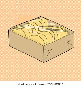 Hand drawn cartoon box of taco shells over halftone