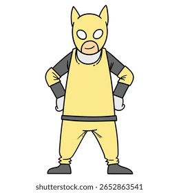 Super-herói desenhado à mão desenhado menino de desenhos animados isolado no fundo branco. Ilustração vetorial.