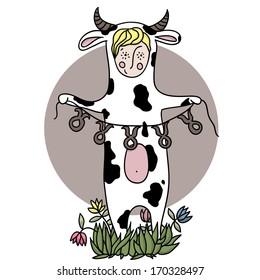 Hand drawn cartoon boy in a Taurus zodiac costume