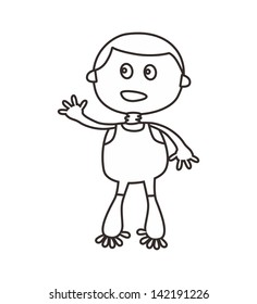 hand drawn cartoon boy wave smile