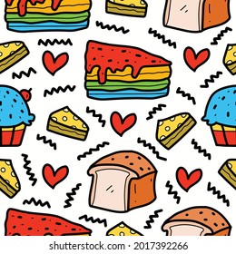 hand drawn cartoon bread doodle pattern design for clothes, wallpapers, backgrounds, stickers and more