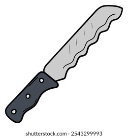 Dibujado a mano cuchillo de pan de dibujos animados aislado sobre fondo blanco. Ilustración vectorial.