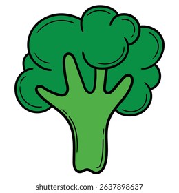 Hand drawn cartoon broccoli isolated on white background. Vector illustration.