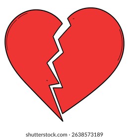 Hand drawn cartoon broken red heart isolated on white background. Vector illustration.