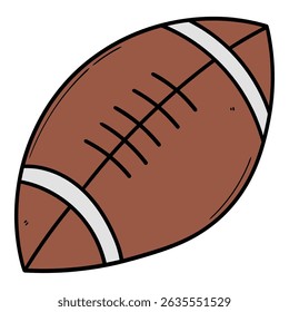 Hand drawn cartoon brown american football ball isolated on white background. Vector illustration.