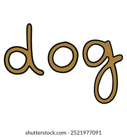 Hand drawn cartoon brown dog lettering isolated on white background. Vector illustration.