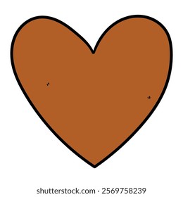 Hand drawn cartoon brown heart isolated on white background. Vector illustration.