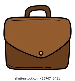 Hand drawn cartoon brown leather briefcase isolated on white background. Vector illustration.