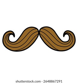 Bigode de homem marrom desenhado à mão isolado no fundo branco. Ilustração vetorial.