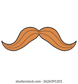Hand drawn cartoon brown moustache isolated on white background. Vector illustration.