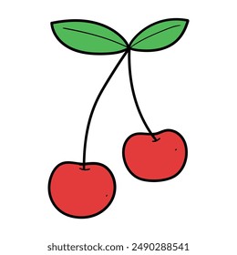 Handgezeichnete Cartoon Haufen reifer roter Kirschen isoliert auf weißem Hintergrund. Vektorillustration.
