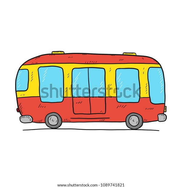 Hand drawn cartoon bus icon isolated\
on white background. Vector illustration,eps\
10.