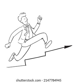 Hand Drawn Cartoon Of Business Man Running Up .  Vector Illustration Eps 10 On White Background