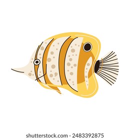 Hand drawn cartoon butterfly fish. Vector illustration of a tropical fish in doodle style. Suitable for decoration, sticker design