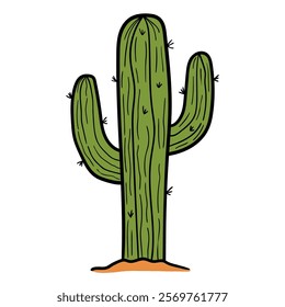 Hand drawn cartoon cactus isolated on white background. Vector illustration.