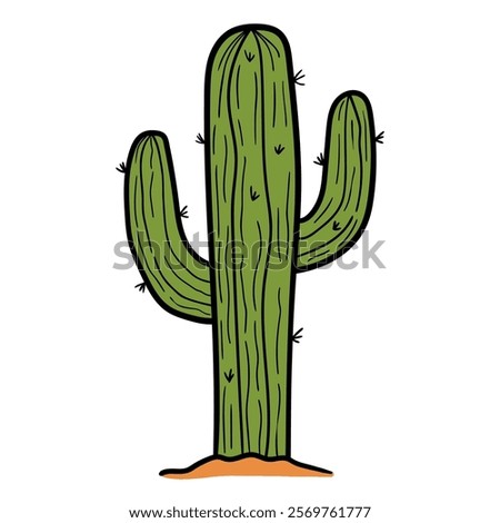 Hand drawn cartoon cactus isolated on white background. Vector illustration.