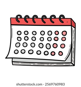 Hand drawn cartoon calendar isolated on a white background. Vector illustration.
