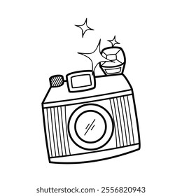 hand drawn cartoon camera uncolored