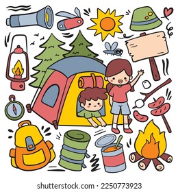 Hand Drawn Cartoon Camping Doodle